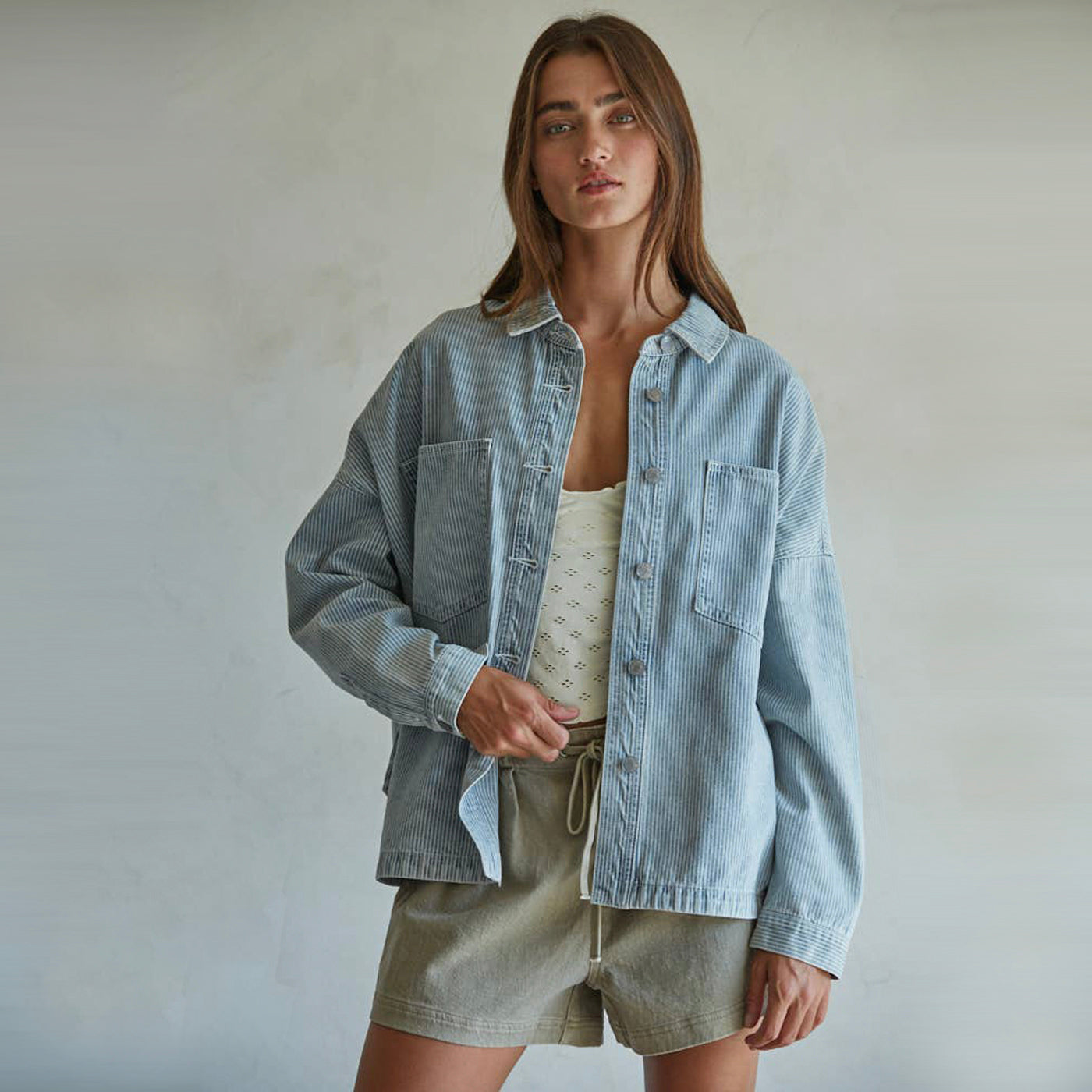 Denim Striped Print Jacket