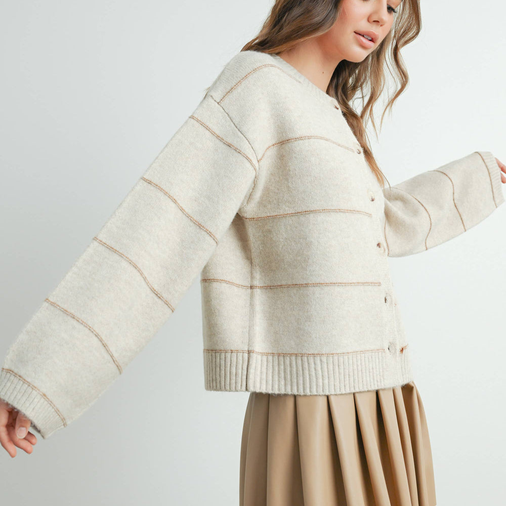
                      
                        Button Front Striped Cardigan - Taupe
                      
                    