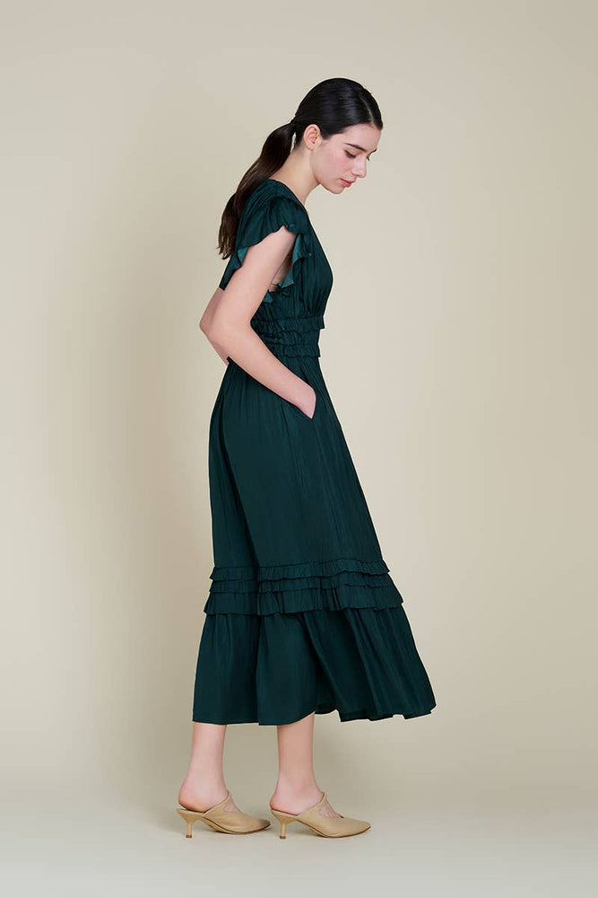 
                      
                        Ruffled Satin Dress - Emerald
                      
                    