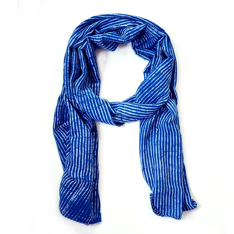 Cotton Silk Block Print Scarf - Indigo