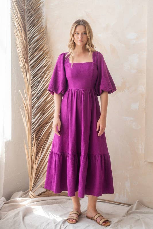 Orchid Puff Midi Dress