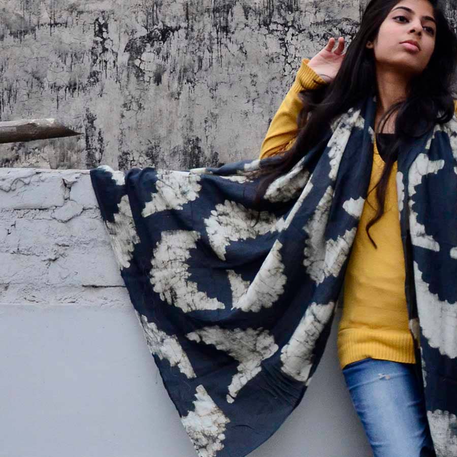 Cotton Silk Block Print Scarf - Sunset