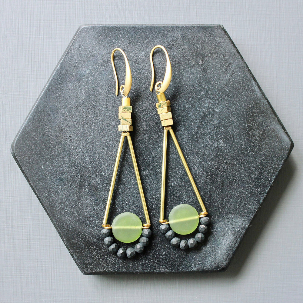 
                      
                        Olivine Glass Dangle Earrings
                      
                    