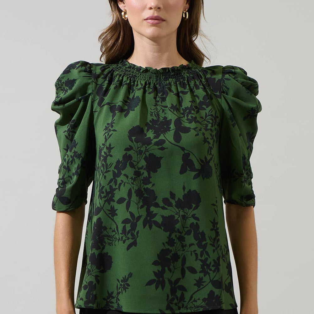 
                      
                        Floral Drape Sleeve Top - Emerald
                      
                    