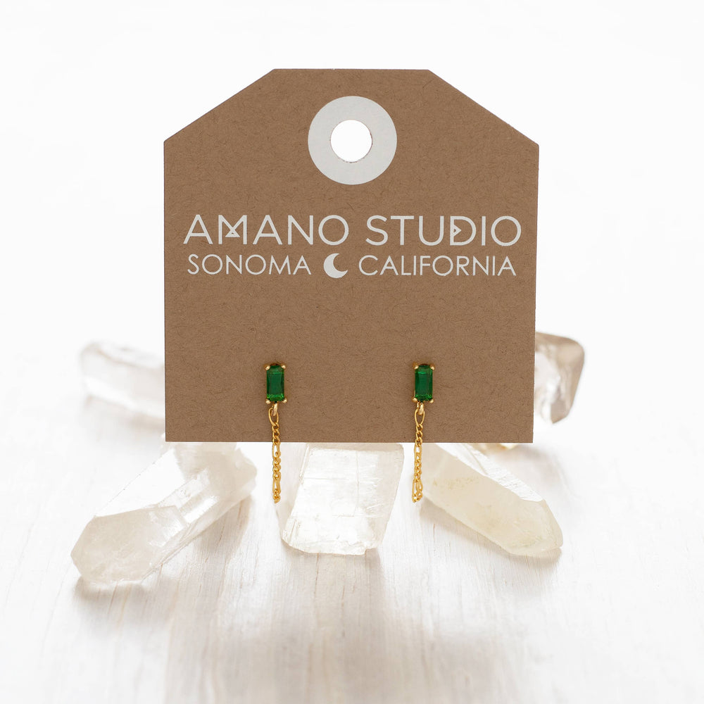 Emerald Stud with Chain Earrings