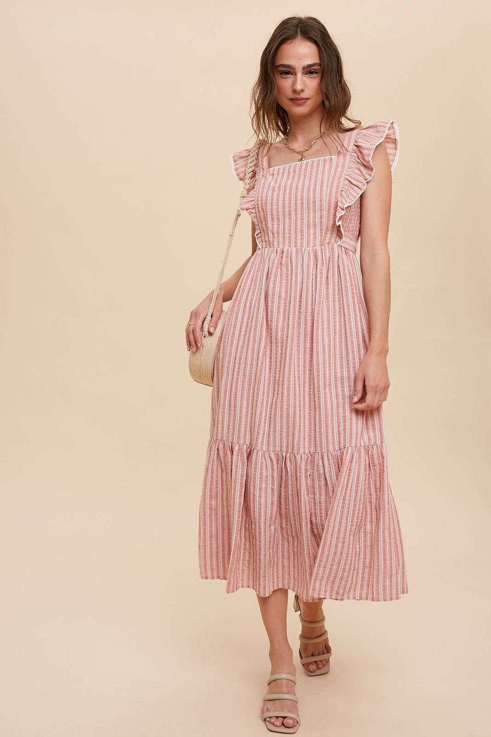 Striped Midi Dress - Rust