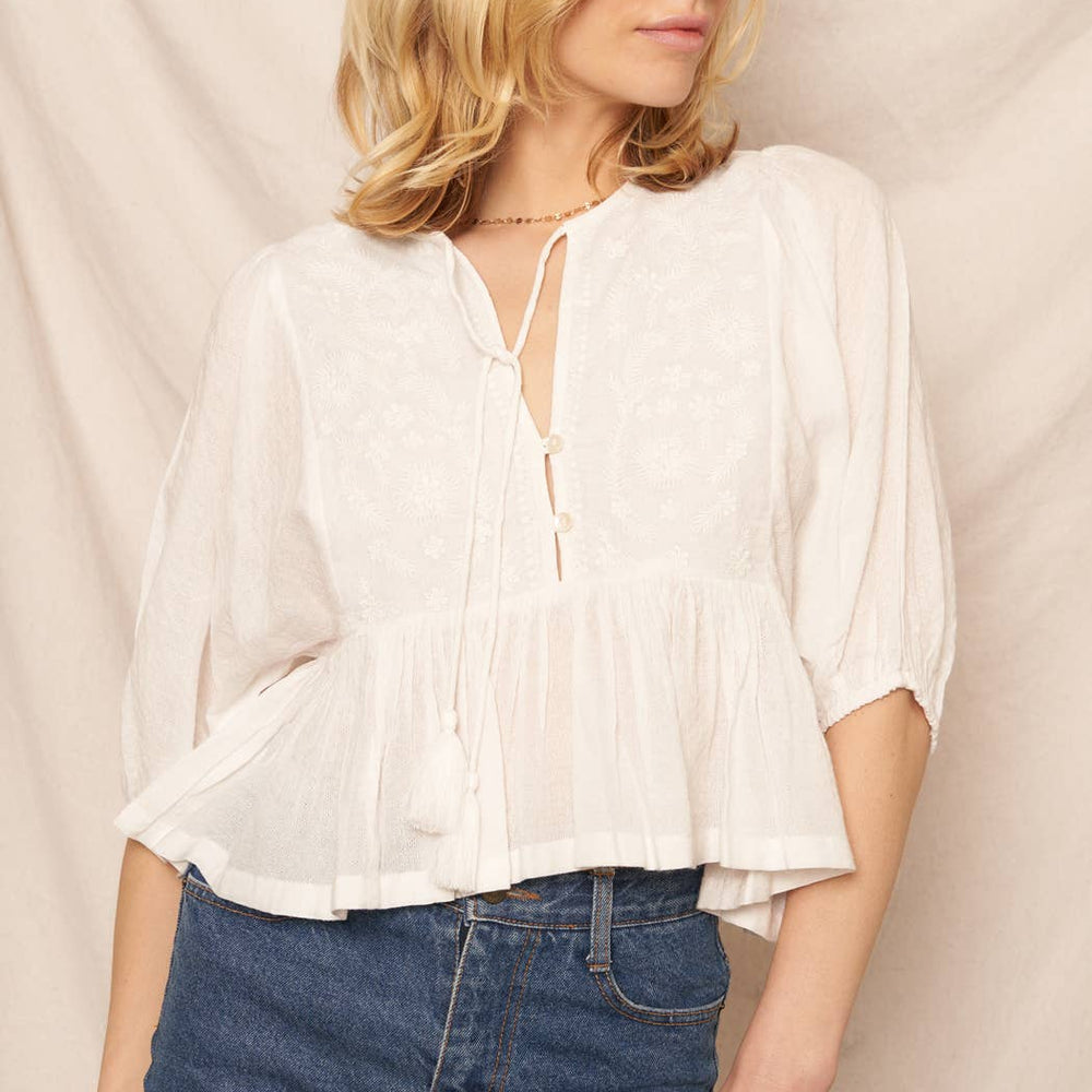 
                      
                        Puff Sleeve Embroidered Top - White
                      
                    
