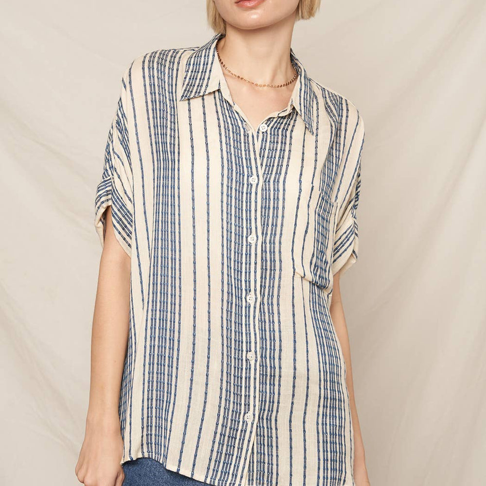
                      
                        Short Sleeve Striped Top- Navy
                      
                    