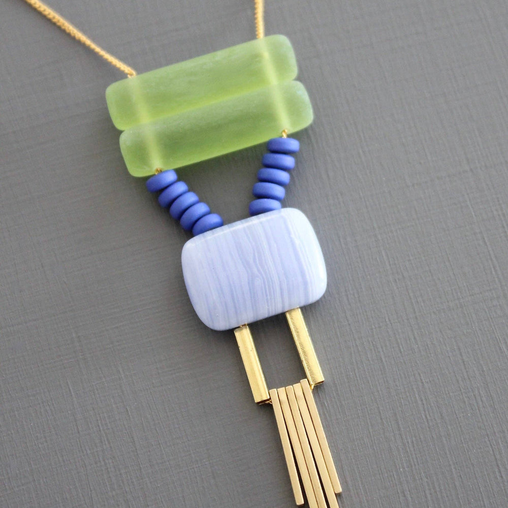 
                      
                        Green and Lavender Geometric Necklace
                      
                    