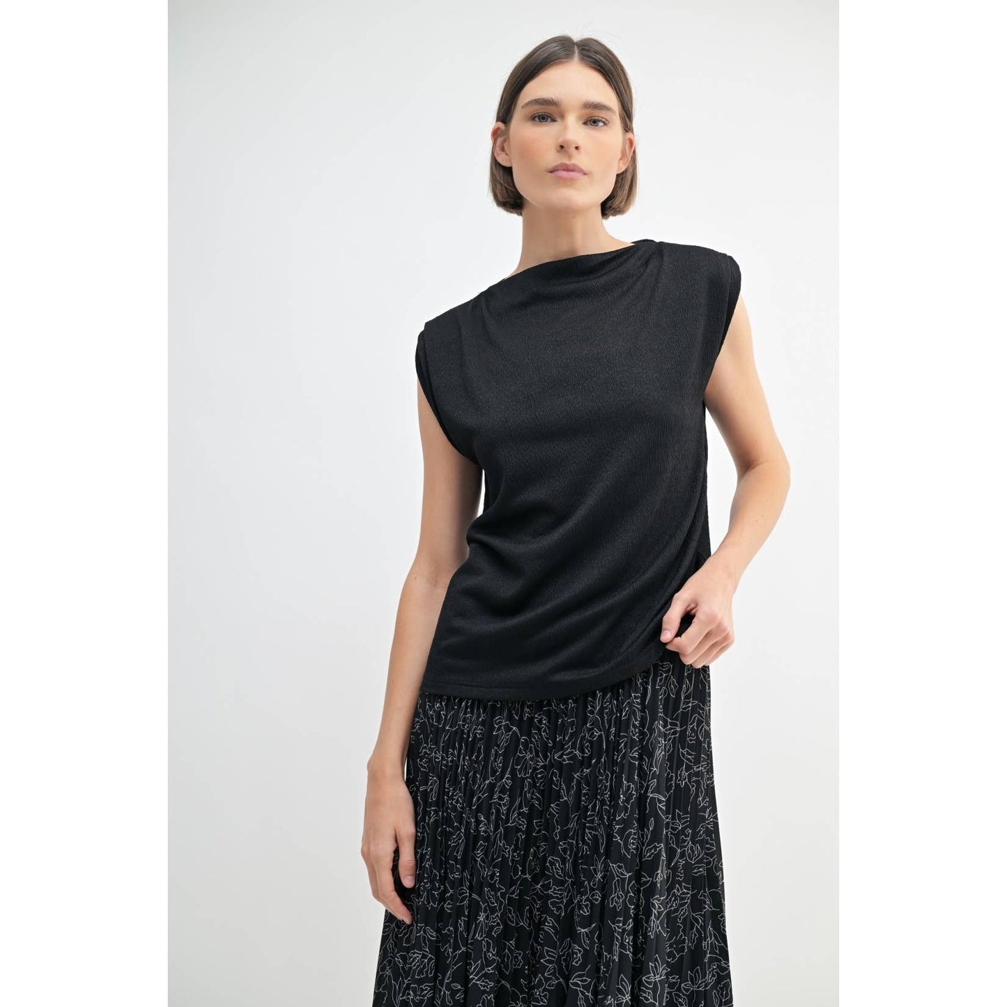 Boat Neck Knit Top - Black