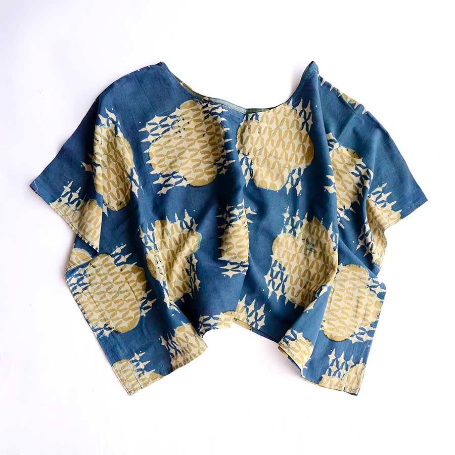 Block Print Crop Top - Blue IRA