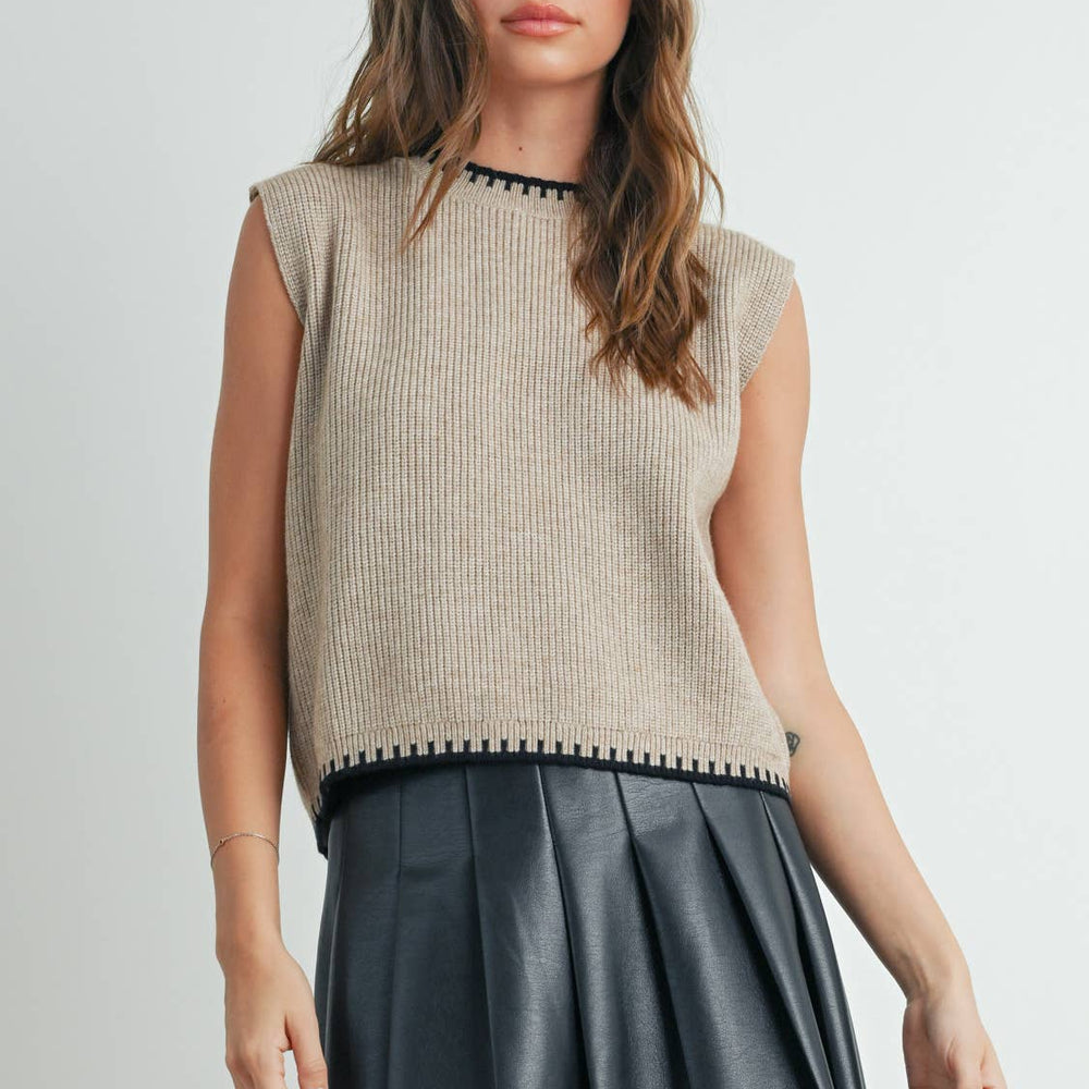 Ribbed Sweater Vest - Taupe