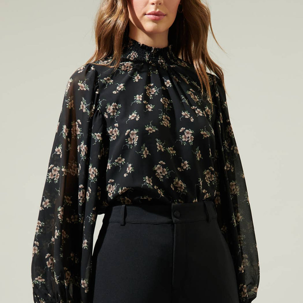 Balloon Sleeve Blouse - Black