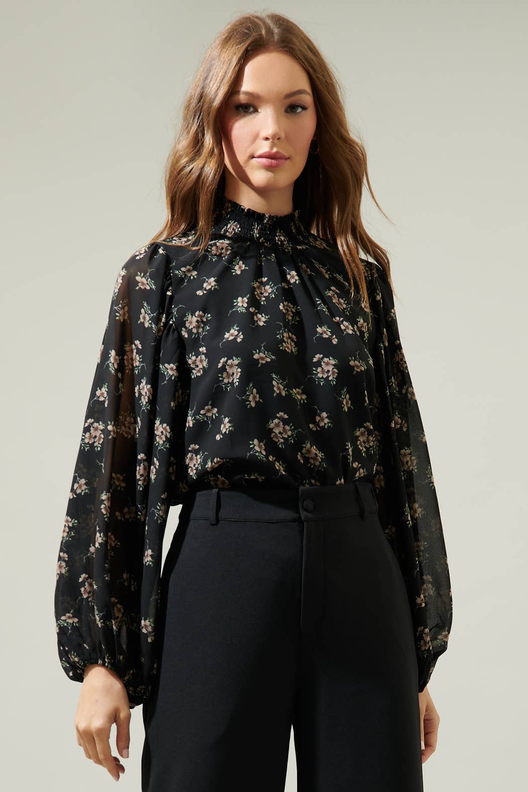 Balloon Sleeve Blouse - Black