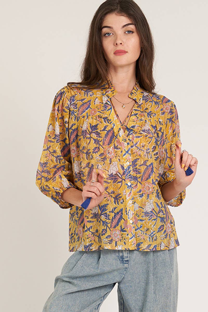 3/4 Sleeve Peasant Top - Ochre