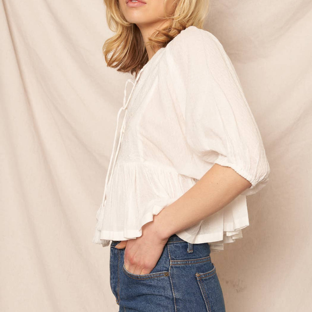 
                      
                        Puff Sleeve Embroidered Top - White
                      
                    