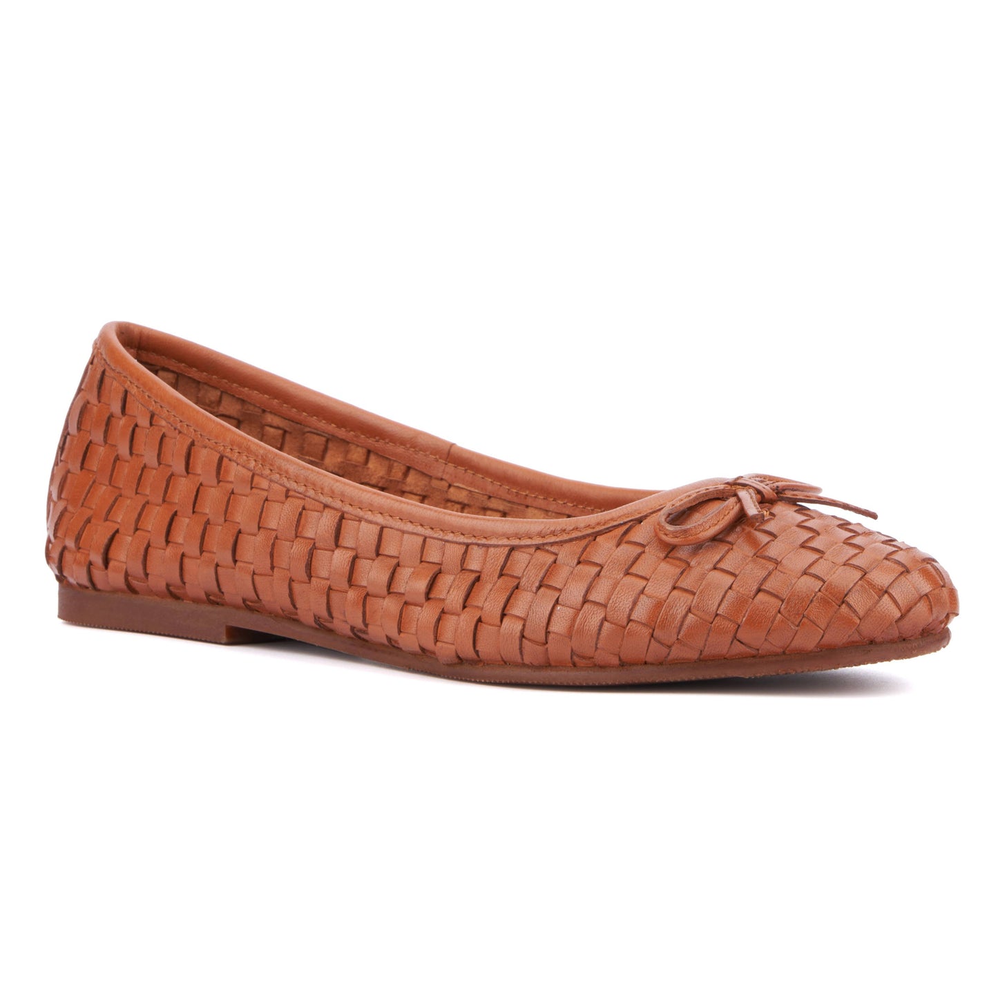 Leather Woven Ballet Flat - Cognac