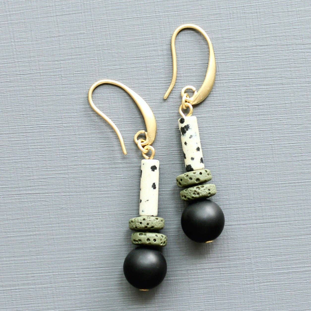 
                      
                        Dalmatian Jasper and Lava rock Earrings
                      
                    