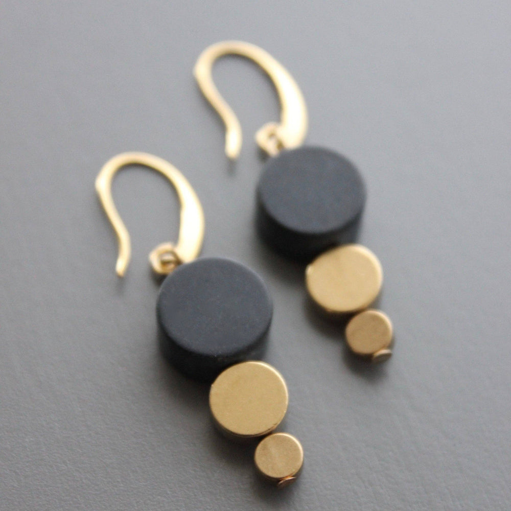 Black Agate and Brass Earrings