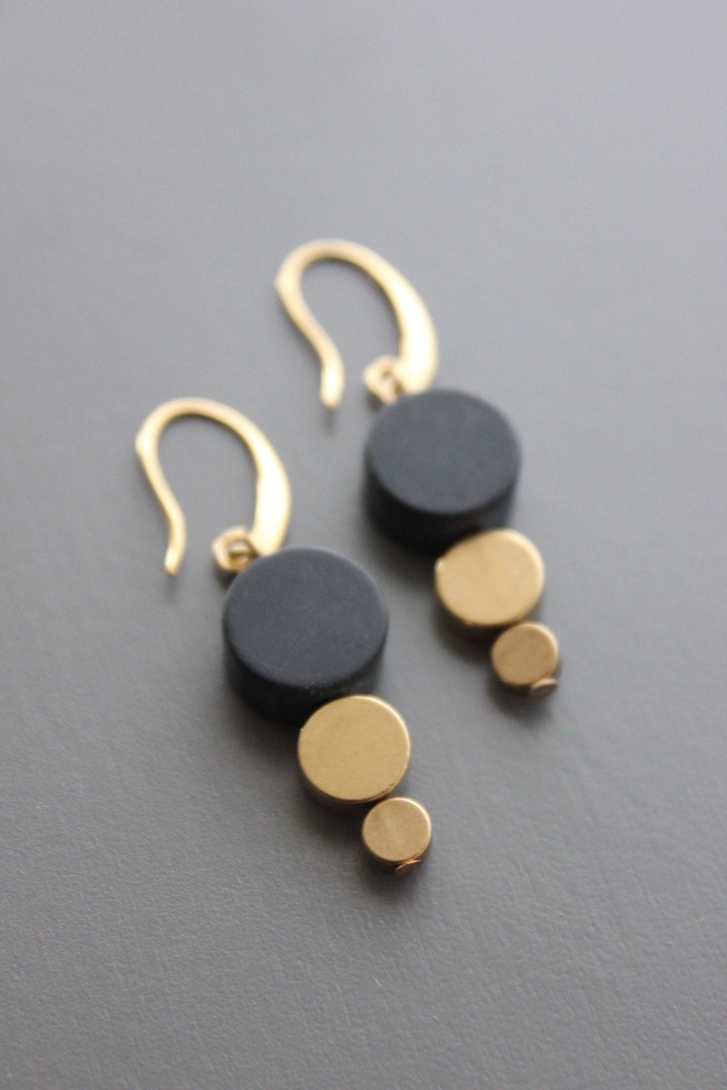Black Agate and Brass Earrings