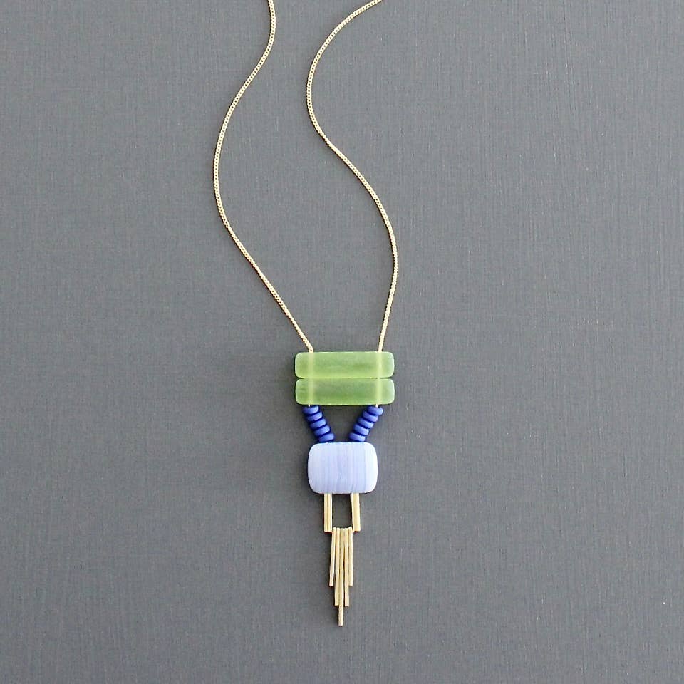 Green and Lavender Geometric Necklace