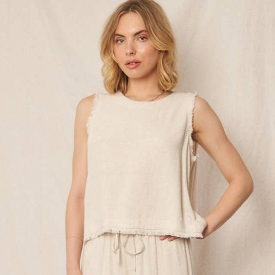 Linen Frayed Edge Top - Natural