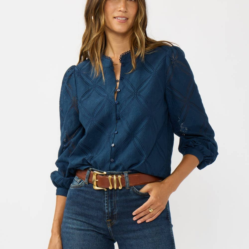 
                      
                        Lace Button Blouse - Navy
                      
                    