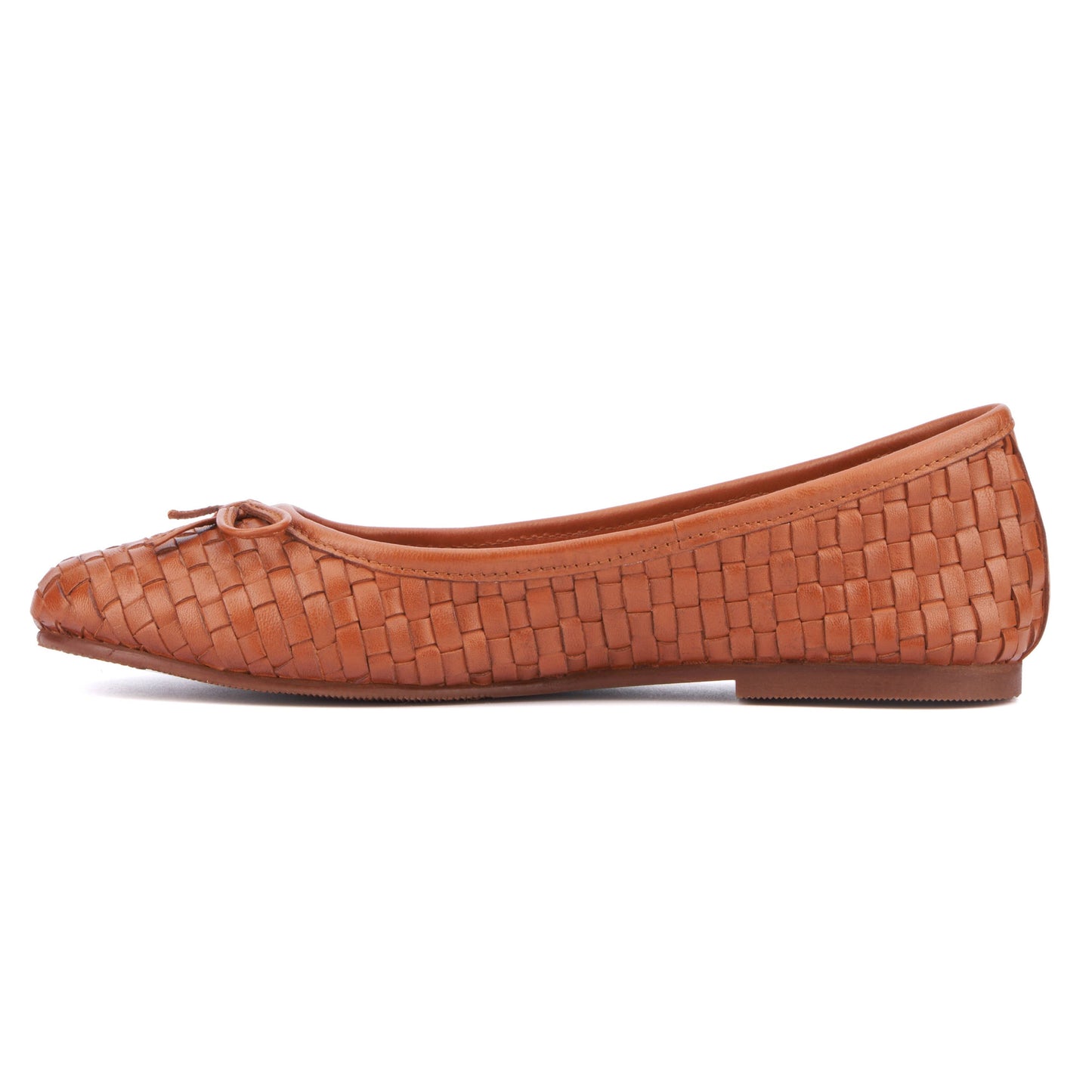 Leather Woven Ballet Flat - Cognac