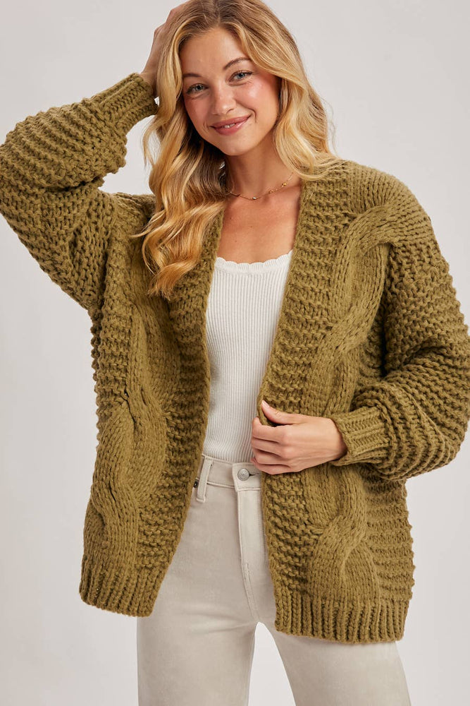
                      
                        Cable Knit Cardigan - Olive
                      
                    