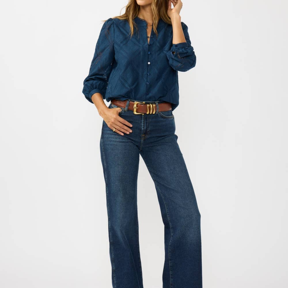 
                      
                        Lace Button Blouse - Navy
                      
                    