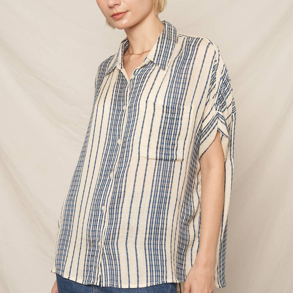 
                      
                        Short Sleeve Striped Top- Navy
                      
                    