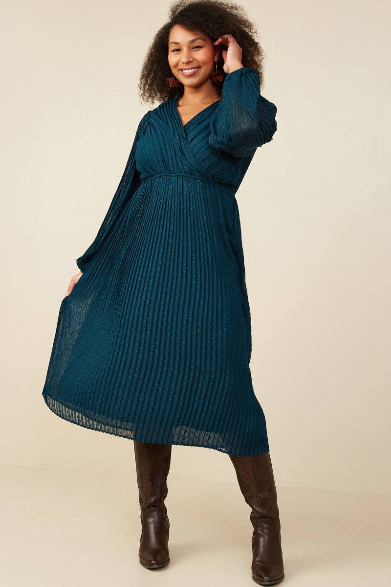 Pleated Holiday Dress - Teal