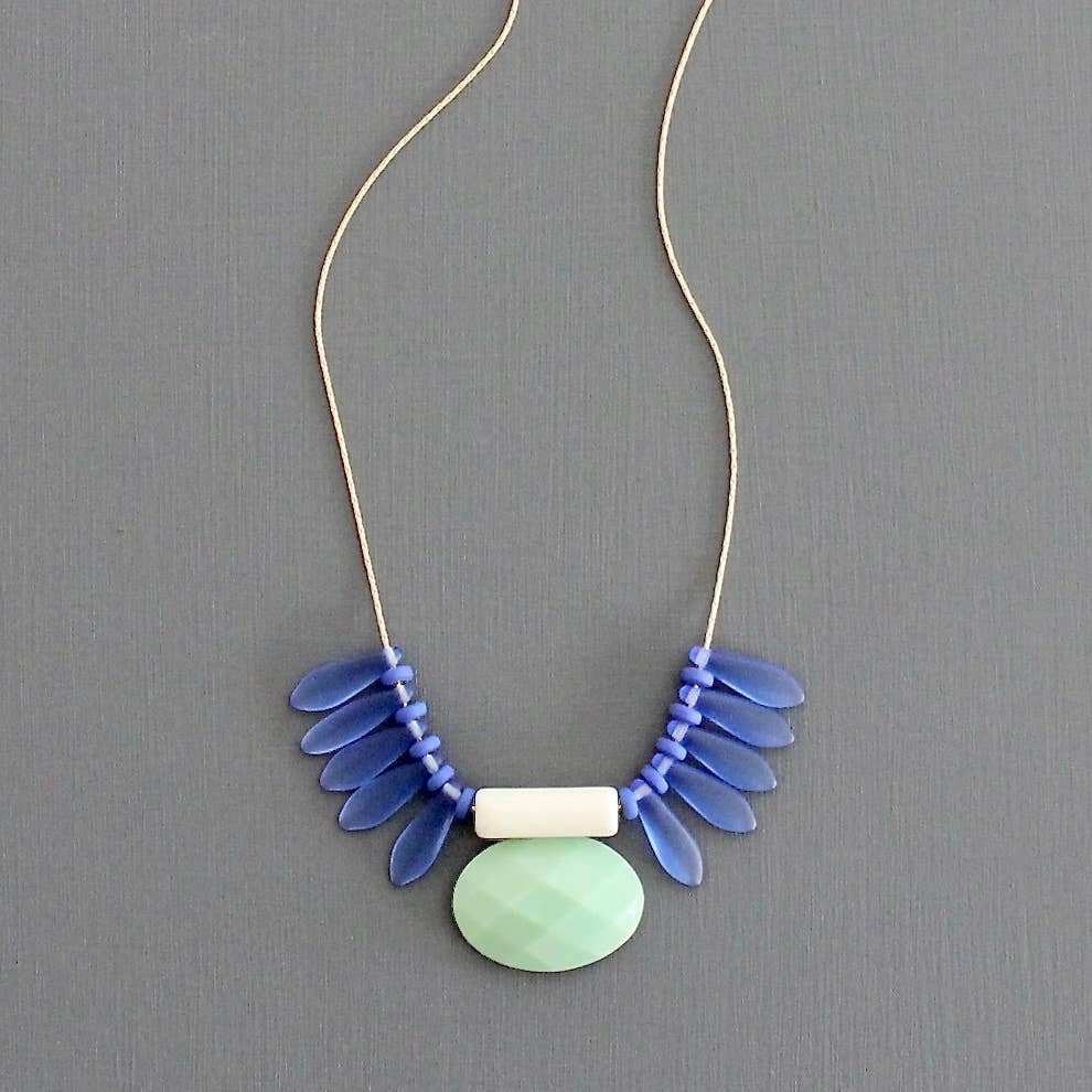 Blue Glass and Mint Necklace