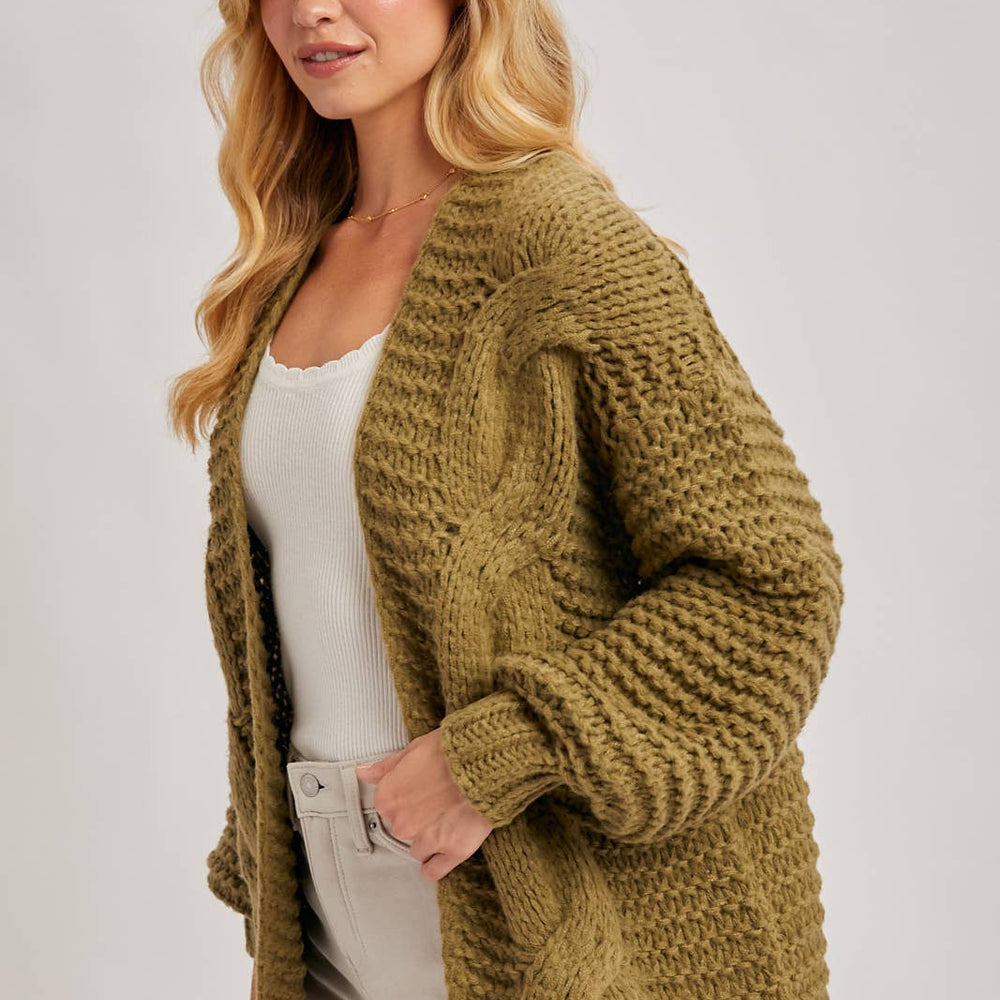 Cable Knit Cardigan - Olive