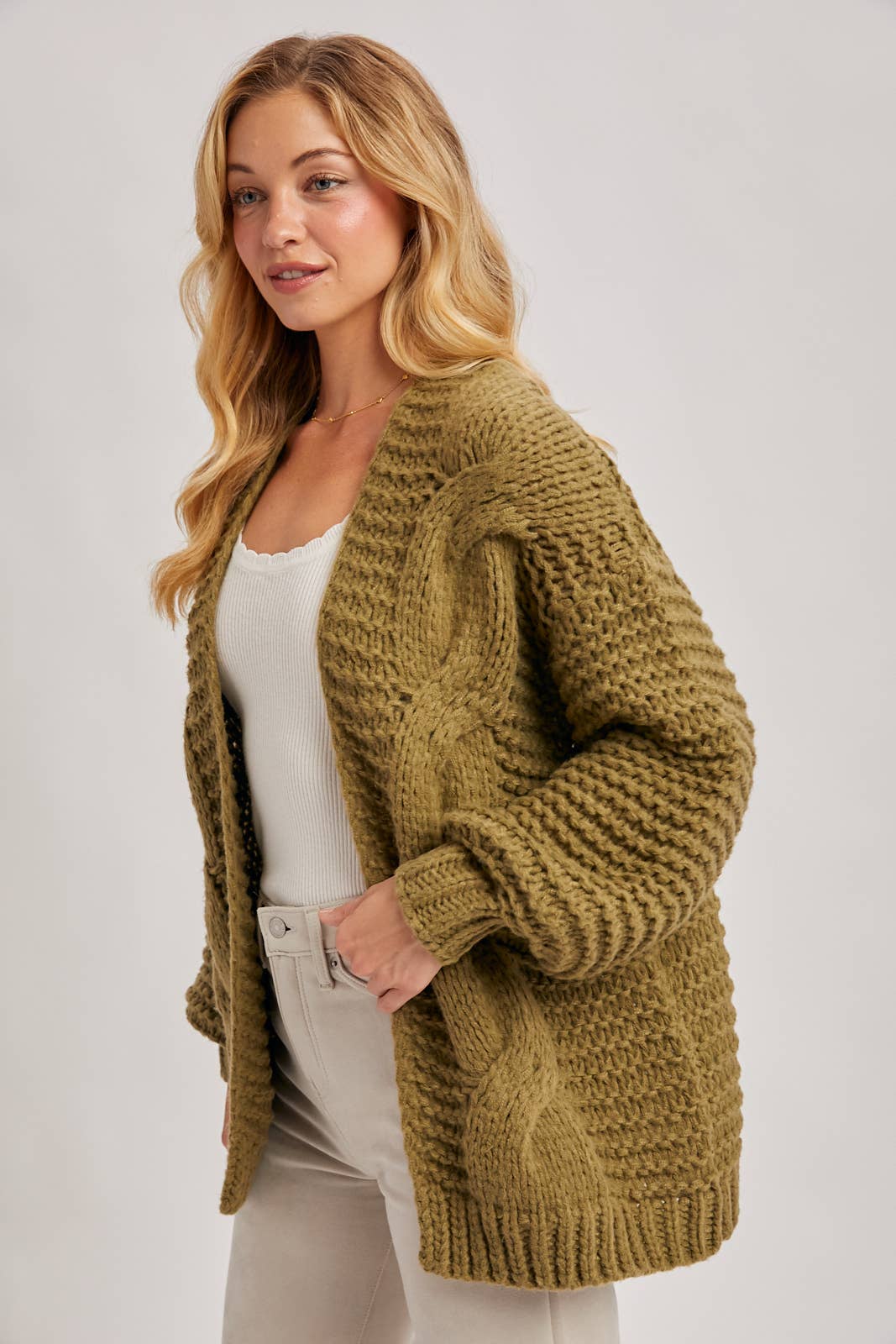 Cable Knit Cardigan - Olive