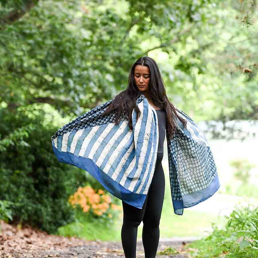 Cotton Silk Block Print Scarf - Pintu