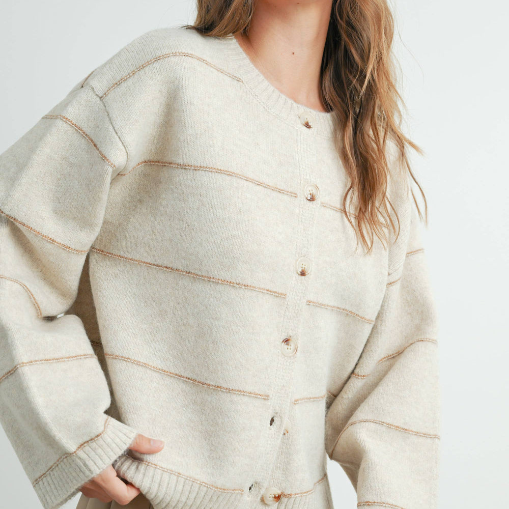 
                      
                        Button Front Striped Cardigan - Taupe
                      
                    
