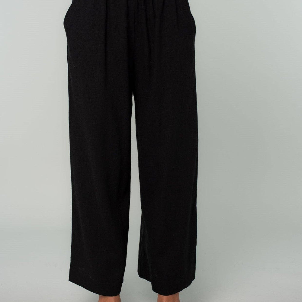 Linen Straight Leg Bottoms - Black