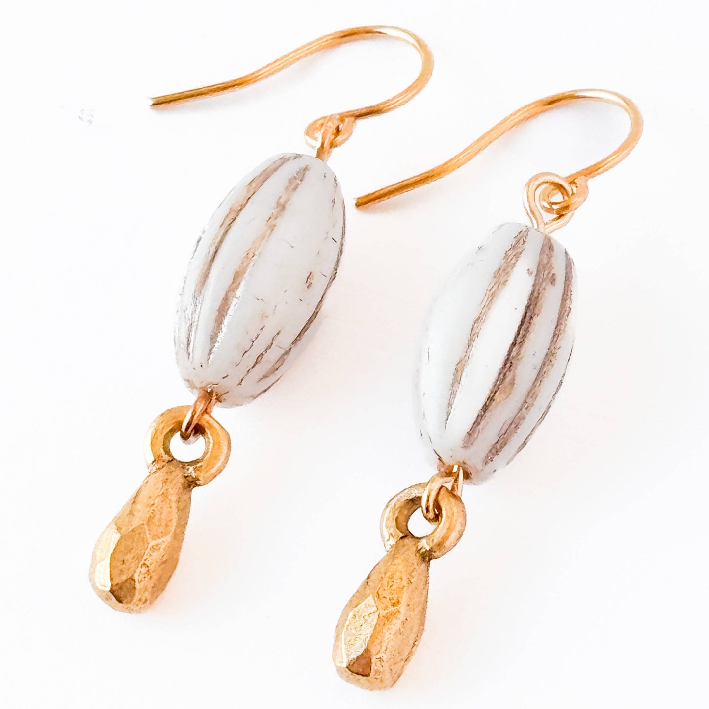 White Glass Bead Drop Earrings
