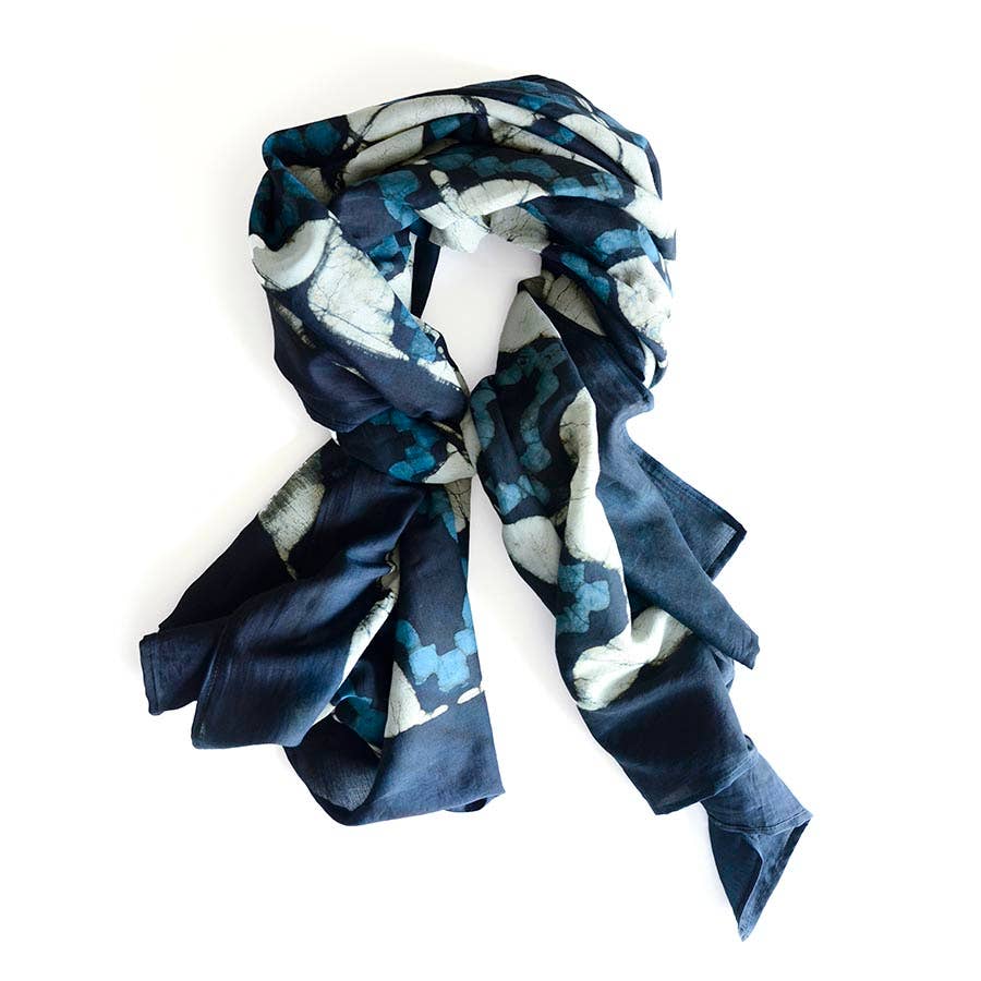 Cotton Silk Block Print Scarf - Grenada