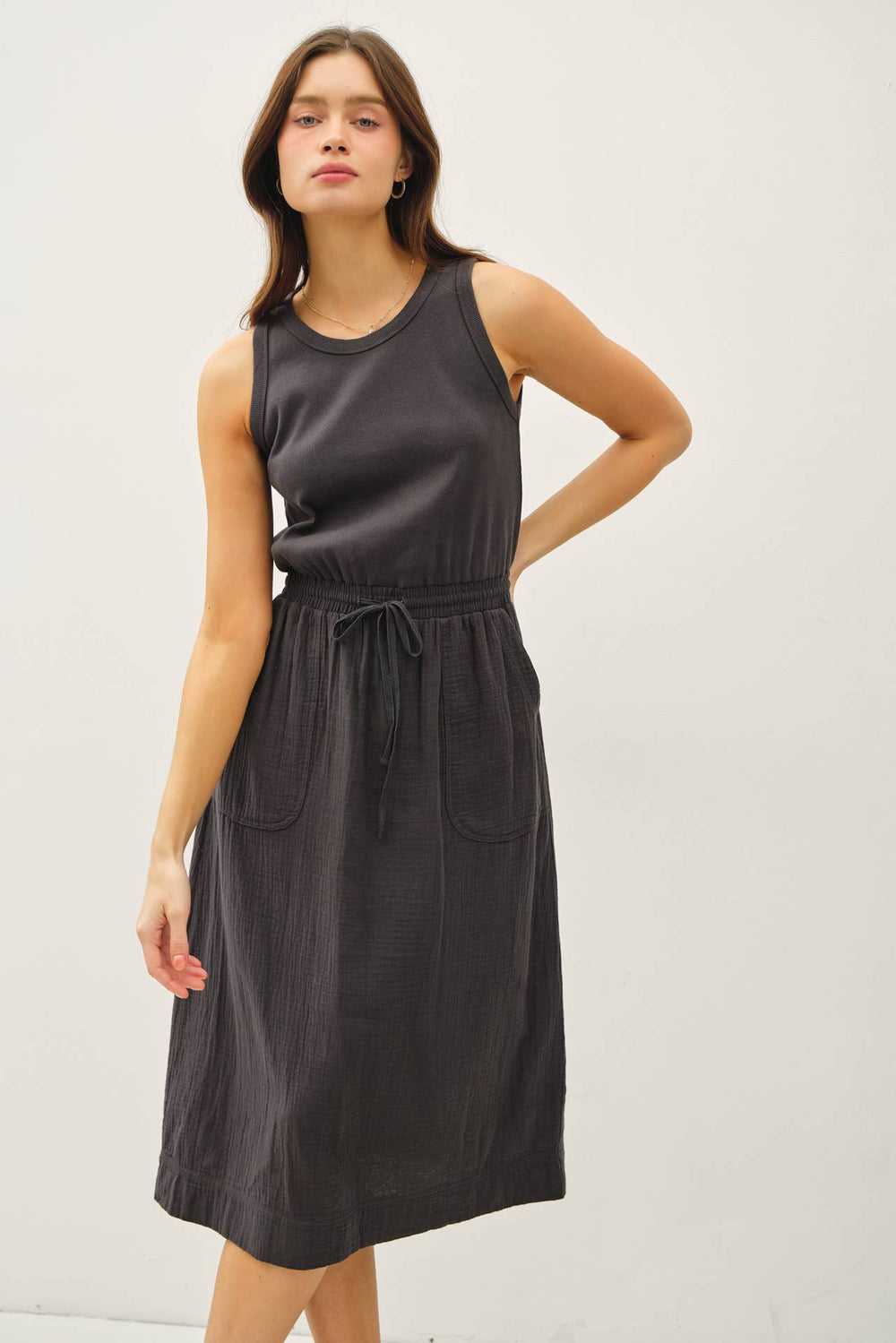 Cotton Tank Dress - Charcoal