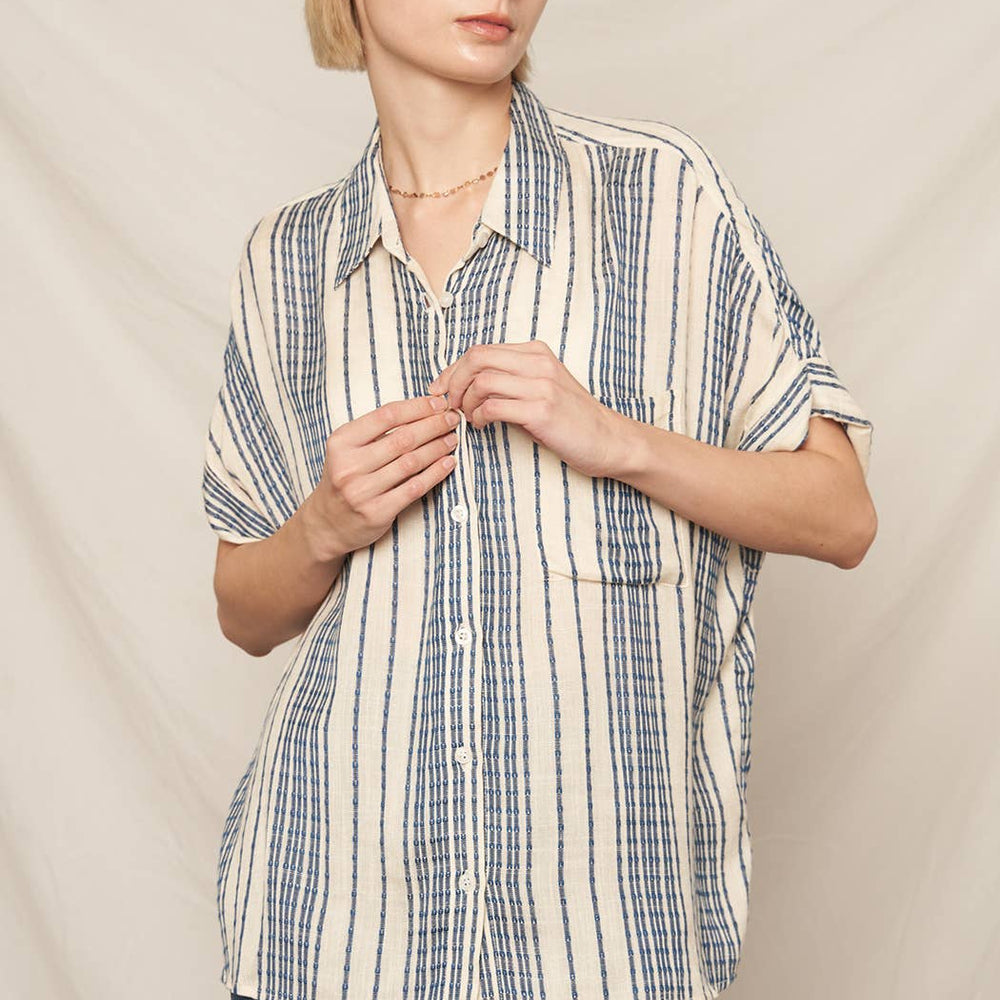 Short Sleeve Striped Top- Navy