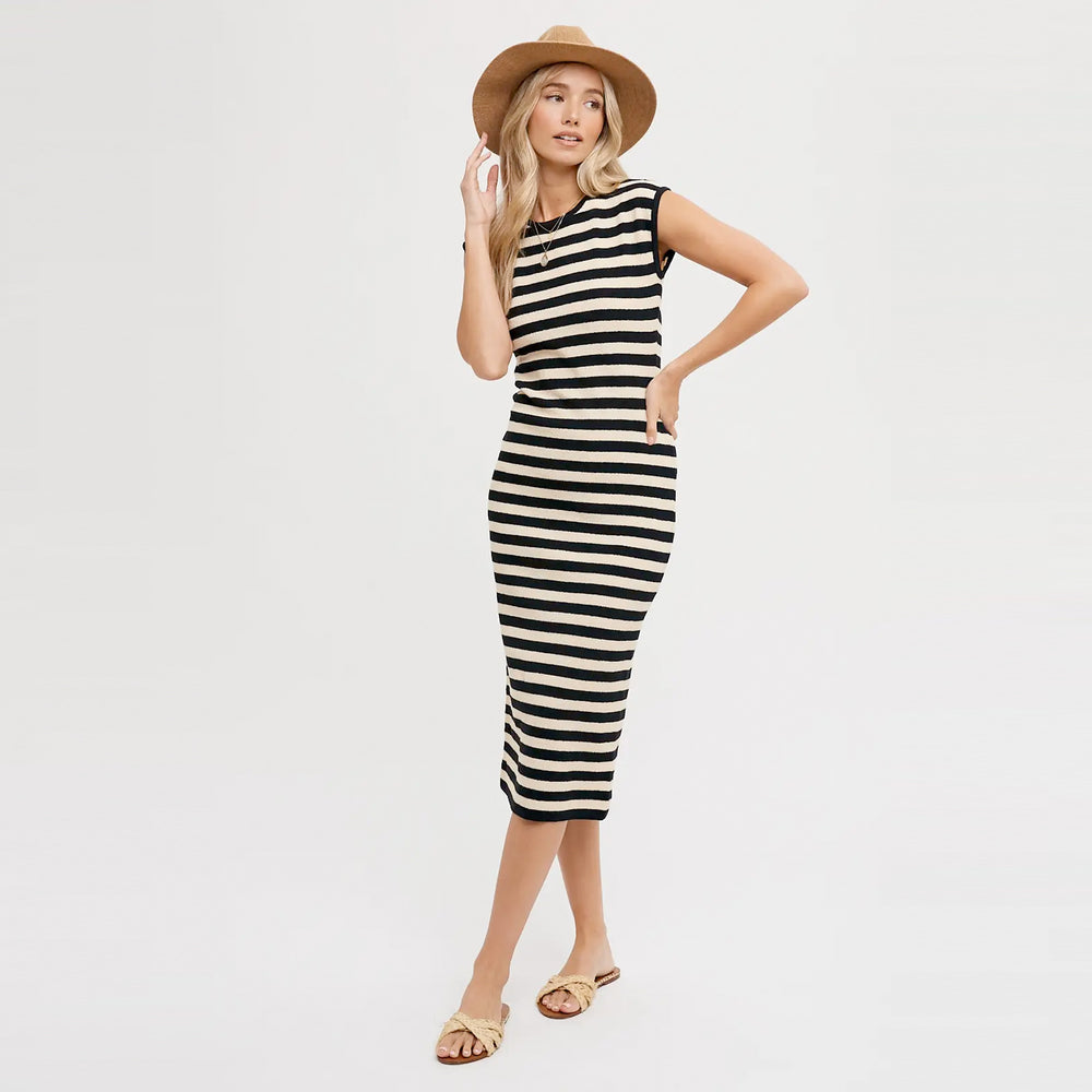 Striped Tank Dress - Black