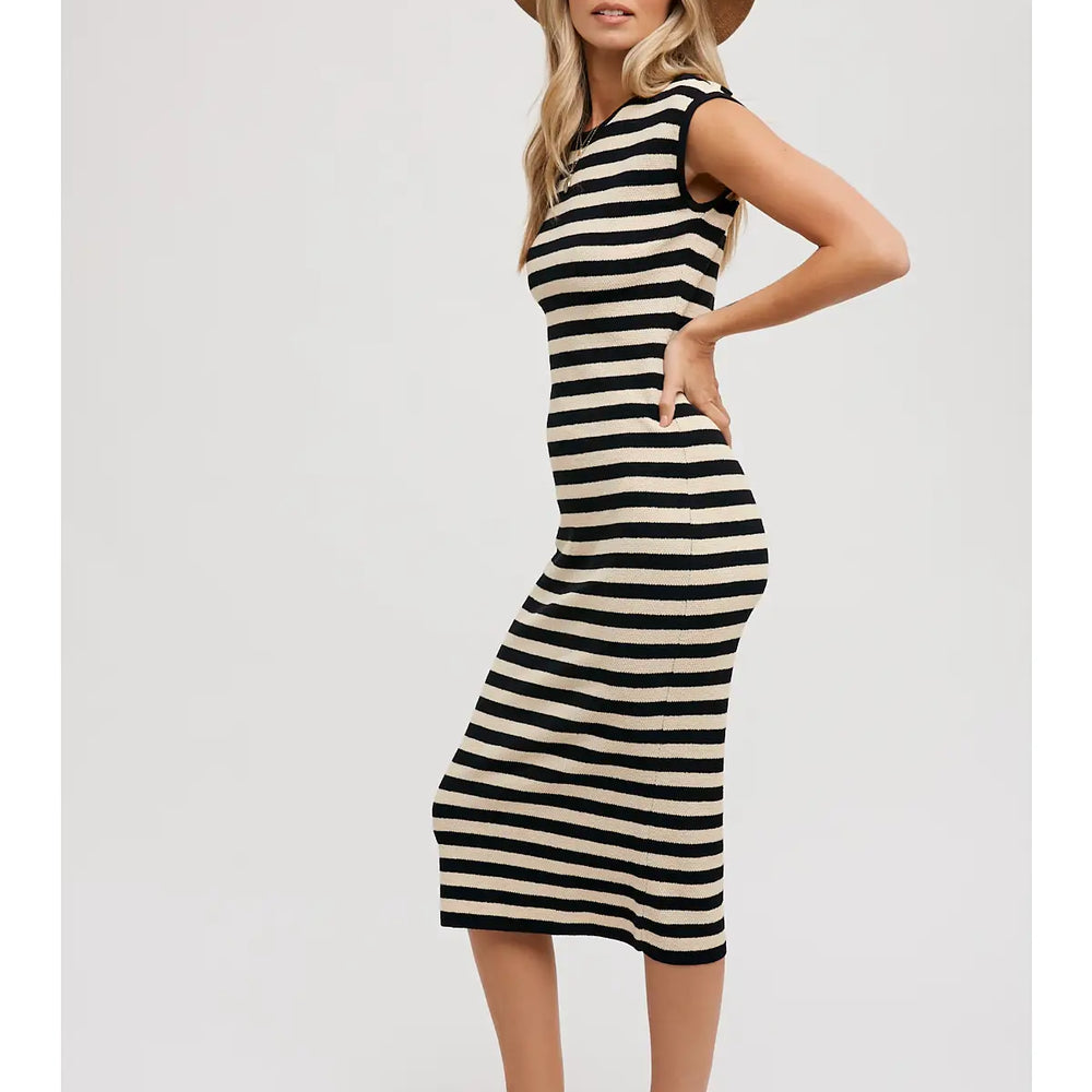 Striped Tank Dress - Black