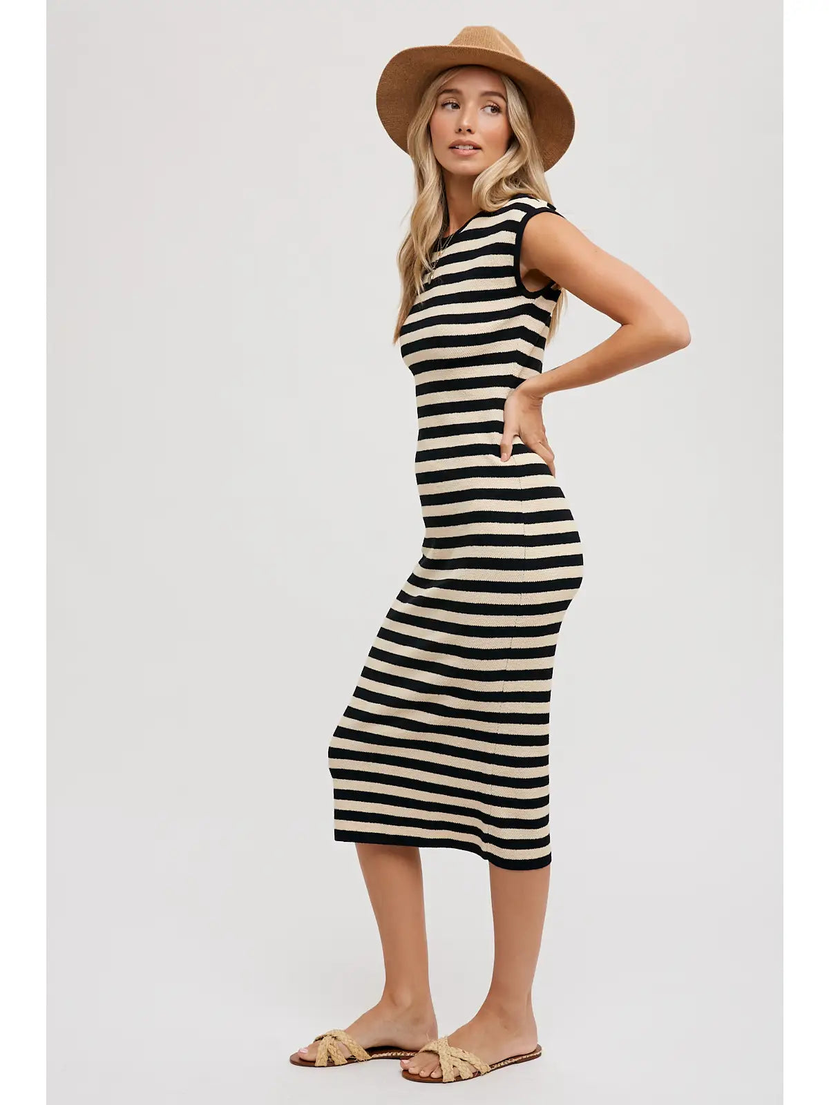 Striped Tank Dress - Black