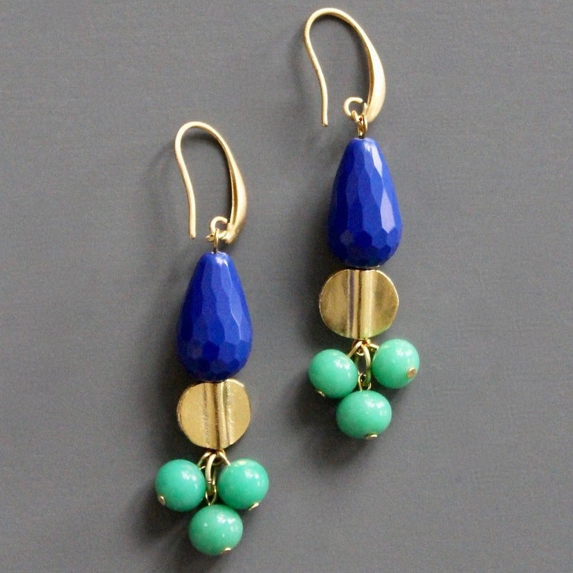 Blue and Green Cluster Earrings