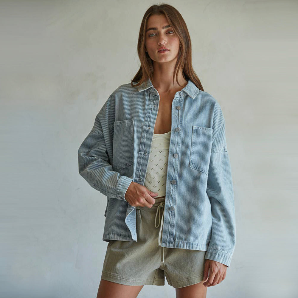 Denim Striped Print Jacket