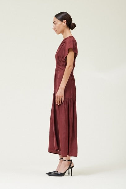 Ruffle Satin Maxi Dress - Vino