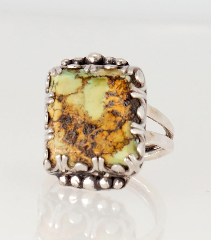 Green/Brown Turquoise Ring- Sterling Silver- Sz 7.5