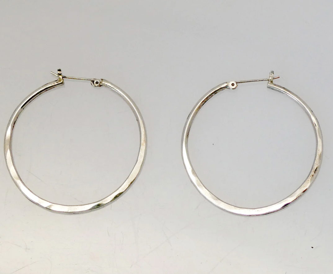 Large Hammered Hoop Earrings - 2" Circumference